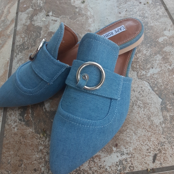 Anthro Cape Robbin Denim Ring Mule Pointed Loafers 8 - Picture 3 of 7